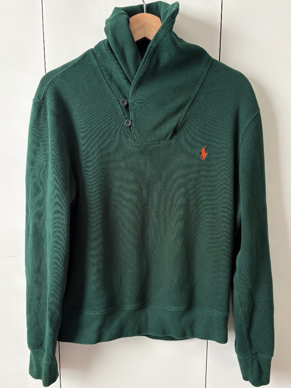 Vintage Polo Ralph Lauren Green Cotton Shawl Collar Pullover Sweater Size M
